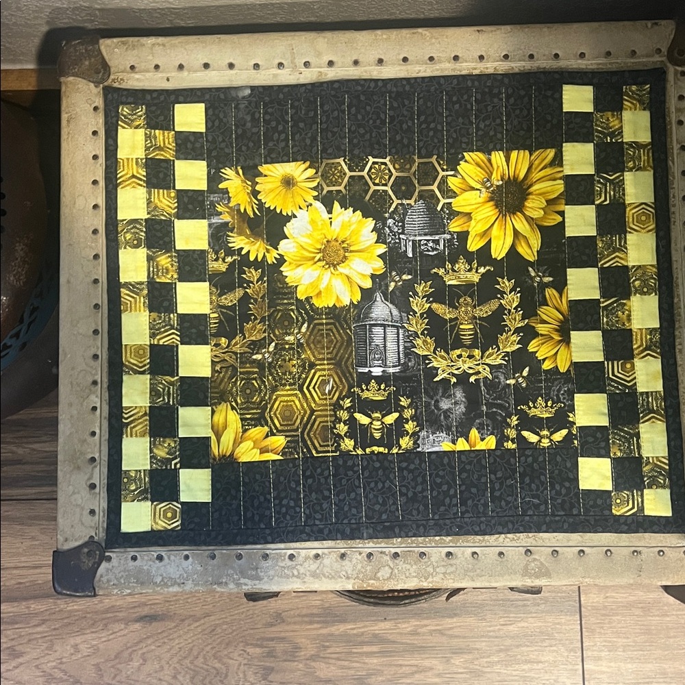 Yellow and Black bee Floral table  Quilt